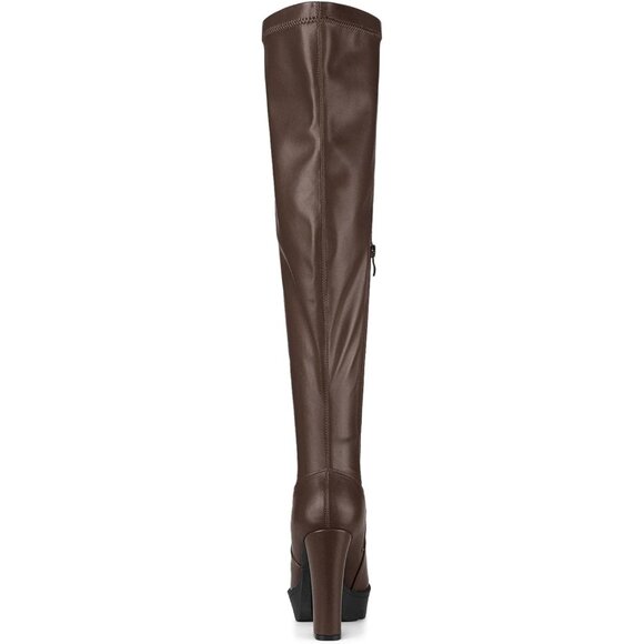 Women's Coffee Platform Boots Chunky Heel Over Knee High Rounded Toe Long Boots - Picture 4 of 7